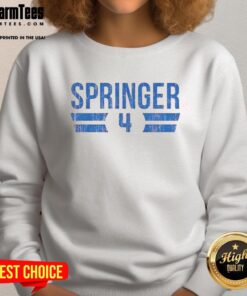 Alt Text: Original George Springer Toronto Blue Jays sweatshirt 2025, featuring number 4, perfect for baseball fans.