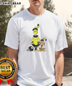 Original Grinch and Max X Pittsburgh Steelers Football Christmas T-Shirt design featuring festive colors and playful graphics.