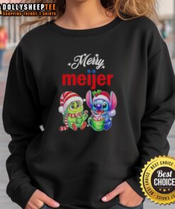 Original Grinch and Stitch X Meijer Merry Christmas sweatshirt featuring colorful holiday designs and festive graphics.