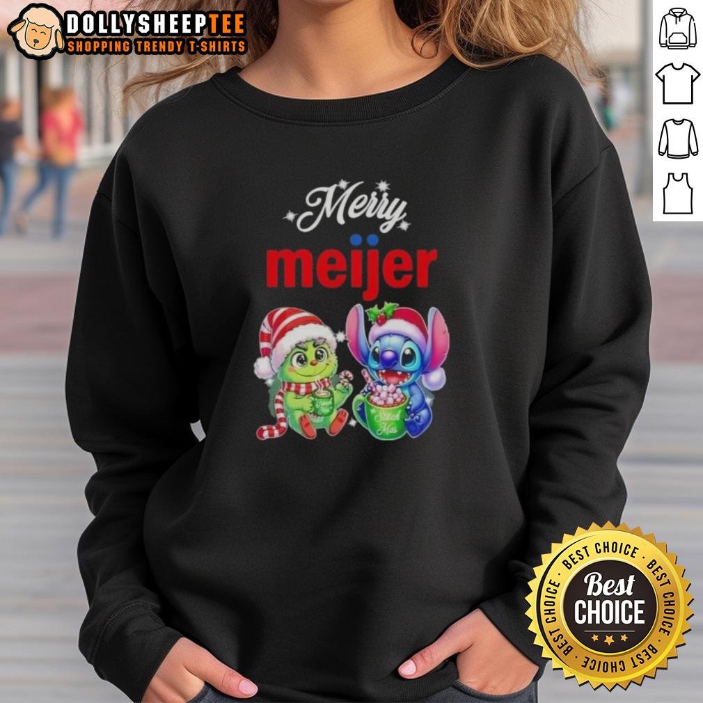 Original Grinch And Stitch X Meijer Merry Christmas Sweatshirt Original Grinch and Stitch X Meijer Merry Christmas sweatshirt featuring colorful holiday designs and festive graphics.