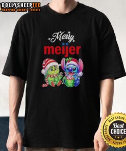 Alt Text: Original Grinch and Stitch X Meijer Merry Christmas T-Shirt featuring festive designs for holiday celebrations.