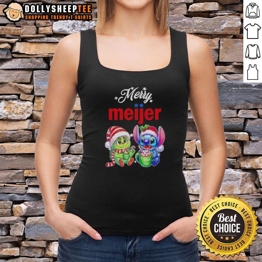 Original Grinch And Stitch X Meijer Merry Christmas Tank Top Original Grinch and Stitch X Meijer Merry Christmas tank top featuring festive designs for holiday cheer.