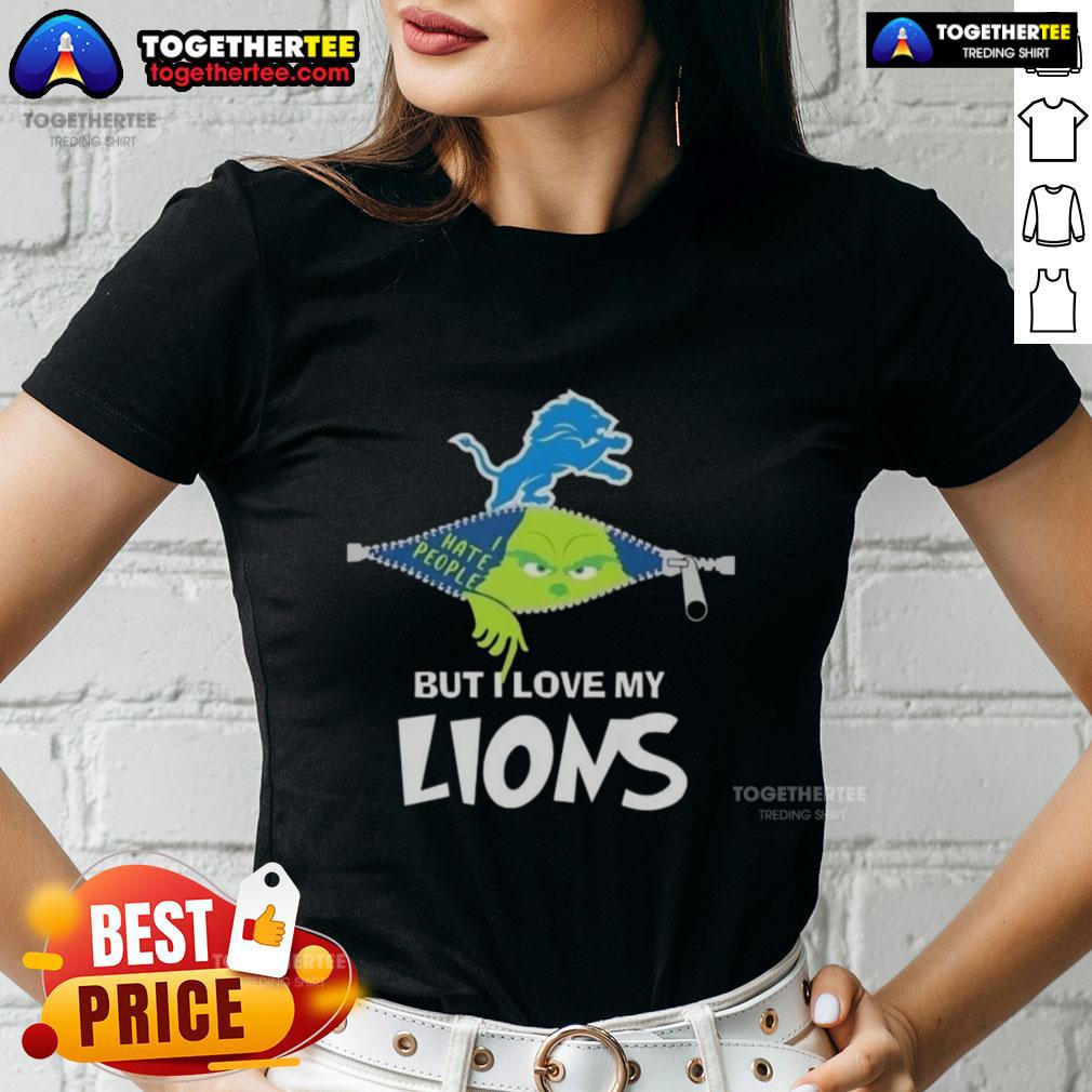 Original Grinch Christmas But I Love My Detroit Lions Ladies Tee Original Grinch Christmas tee for women featuring Detroit Lions design, perfect for holiday cheer and football fans.