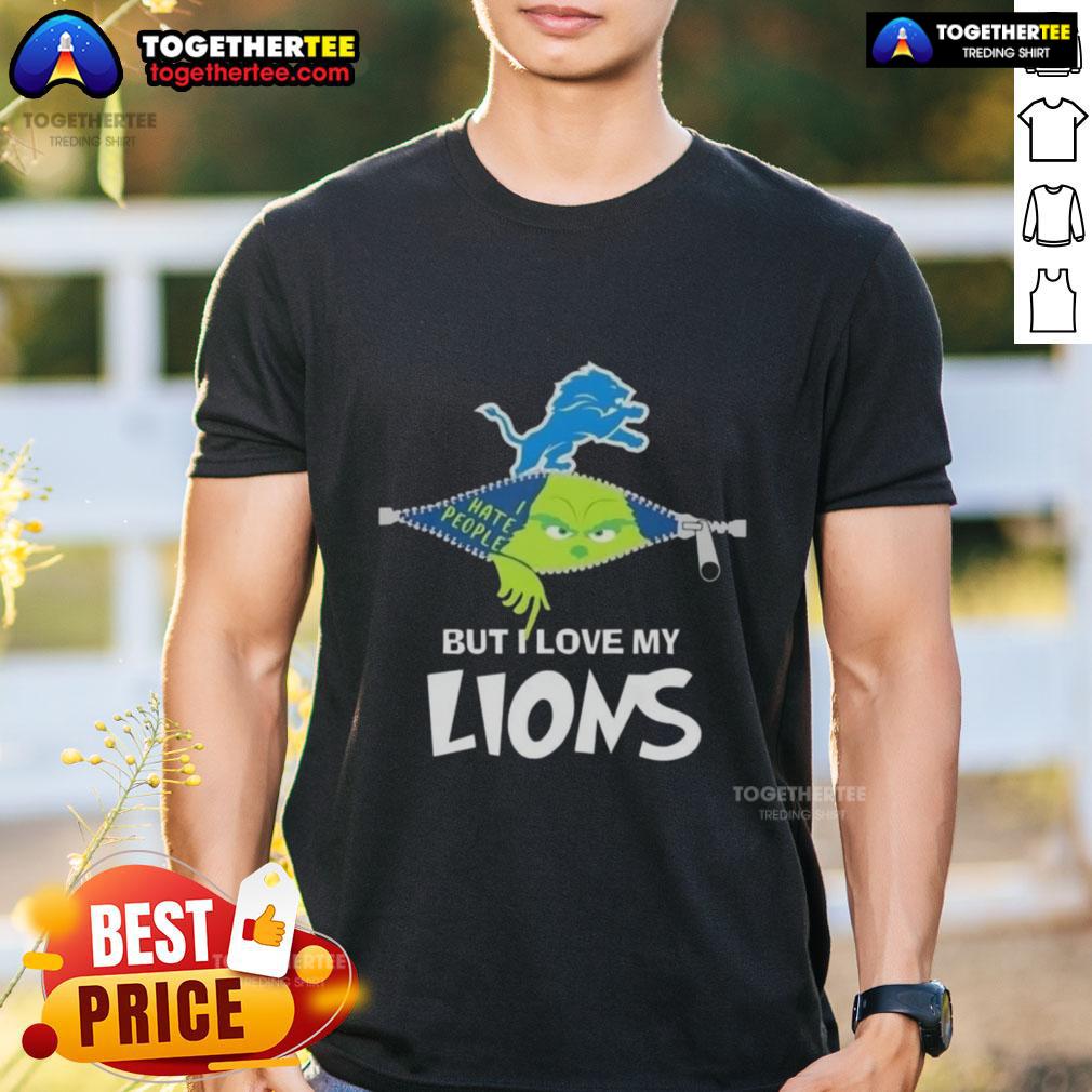 Original Grinch Christmas But I Love My Detroit Lions T Shirt Alt Text: Original Grinch Christmas T-Shirt featuring 'But I Love My Detroit Lions' design for festive football fans.