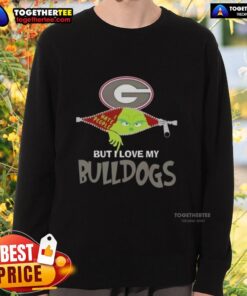 Alt Text: Cozy Original Grinch Christmas sweatshirt featuring But I Love My Georgia Bulldogs design, perfect for holiday spirit.