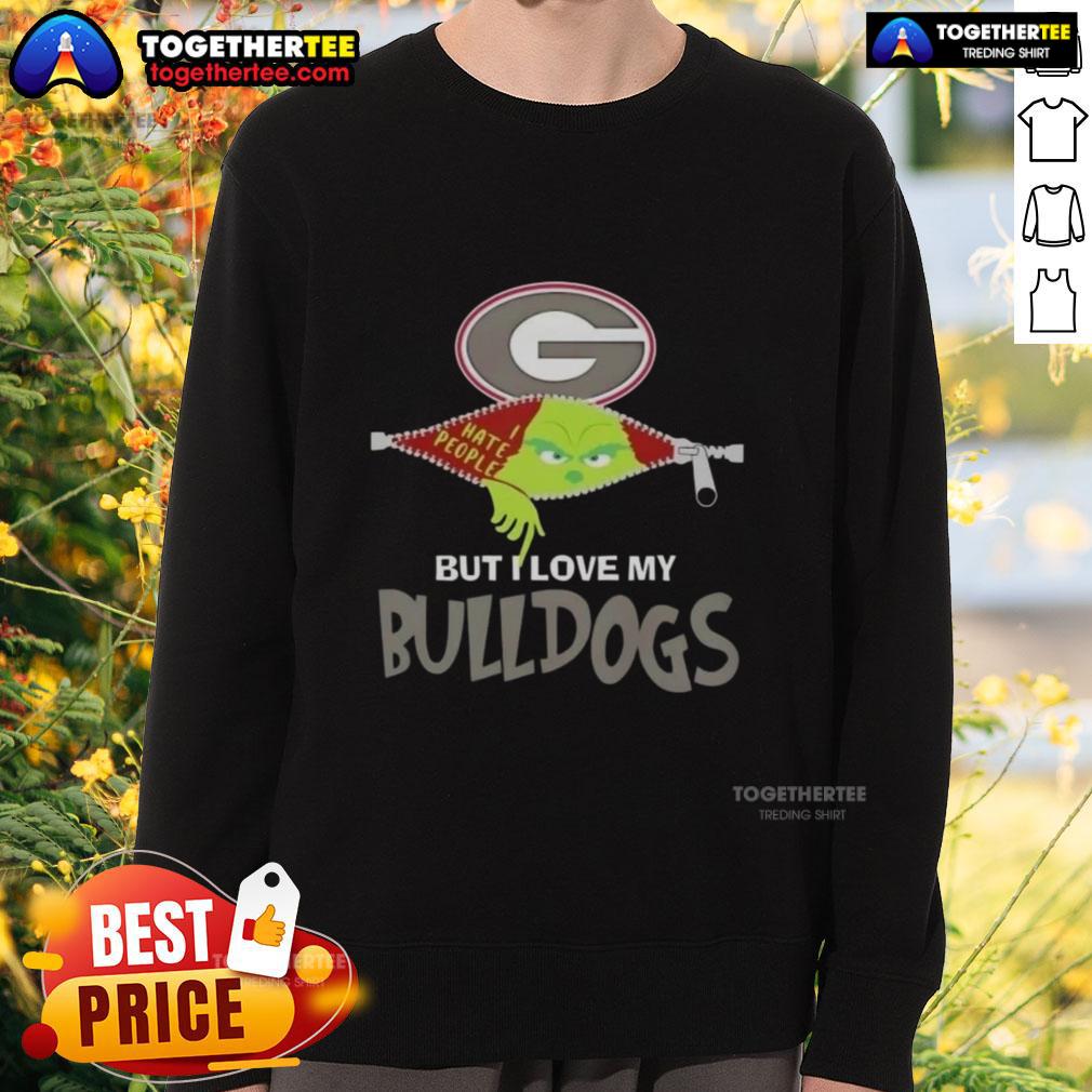 Original Grinch Christmas But I Love My Georgia Bulldogs Sweatshirt Alt Text: Cozy Original Grinch Christmas sweatshirt featuring But I Love My Georgia Bulldogs design, perfect for holiday spirit.