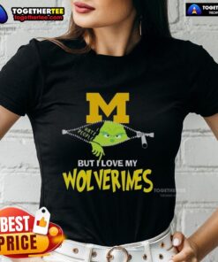 Original Grinch Christmas tee for women featuring Michigan Wolverines design, perfect for holiday cheer and team spirit.