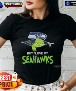 Original Grinch Christmas tee for ladies featuring Seattle Seahawks design, perfect for festive game day cheer.