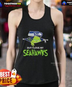 Alt Text: Original Grinch Christmas tank top featuring Seattle Seahawks design, perfect for holiday football fans.