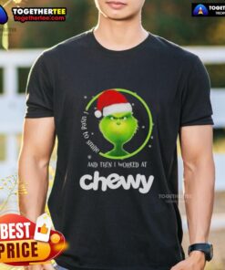 Alt Text: Original Grinch Christmas t-shirt featuring I Used To Smile And Then I Worked At Chewy design for pet lovers.