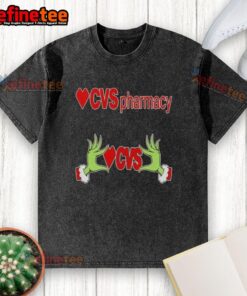 Original Grinch Hands Love CVS Pharmacy Christmas Washed T-Shirt featuring festive design and vibrant colors for holiday cheer.