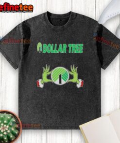 Original Grinch hands holding a heart on a washed Christmas T-shirt from Dollar Tree, perfect for holiday cheer.