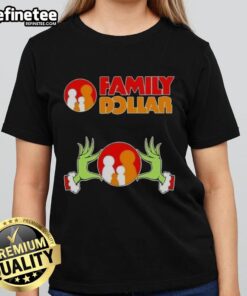Original Grinch Hands Love Family Dollar Christmas Ladies Tee featuring festive design for holiday cheer.