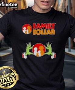 Original Grinch Hands Love Family Dollar Christmas T-Shirt featuring festive design and vibrant colors for holiday cheer.