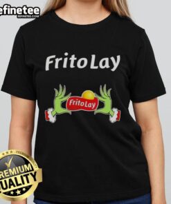 Original Grinch Hands Love Frito Lay Christmas Ladies Tee featuring festive design perfect for holiday celebrations.