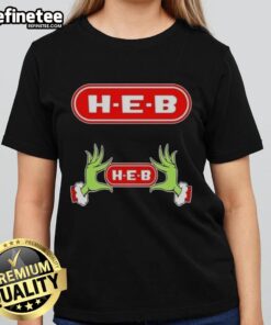Original Grinch Hands Love H-E-B Christmas Ladies Tee featuring festive design and vibrant colors for the holiday season.