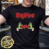 Alt Text: Original Grinch Hands Love Hyvee Christmas T-Shirt featuring festive design perfect for holiday celebrations.