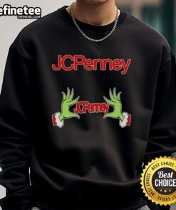 Original Grinch hands design on a festive JCPenney Christmas sweatshirt, perfect for holiday cheer and celebrations.