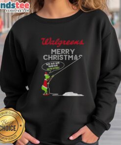 Original Grinch X Walgreens Merry Christmas sweatshirt featuring 'Hate Hate Hate, Loathe Entirely' design for festive fun.