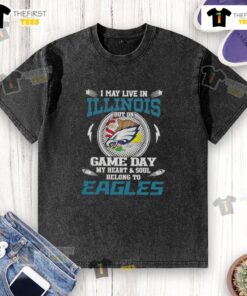 Alt Text: Philadelphia Eagles washed t-shirt for fans living in Illinois, showcasing team pride on game day.