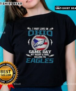 Ohio ladies tee showcasing love for Philadelphia Eagles on game day, featuring bold text and team colors.