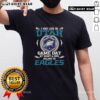 Alt Text: I May Live In Utah But On Game Day My Heart And Soul Belongs To Philadelphia Eagles T-Shirt displayed on a hanger.