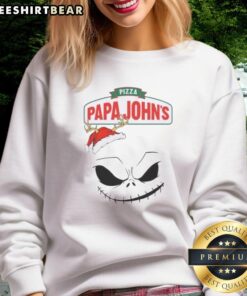 Original Jack Skellington X Pizza Papa John's Merry Christmas sweatshirt featuring festive design and vibrant colors.