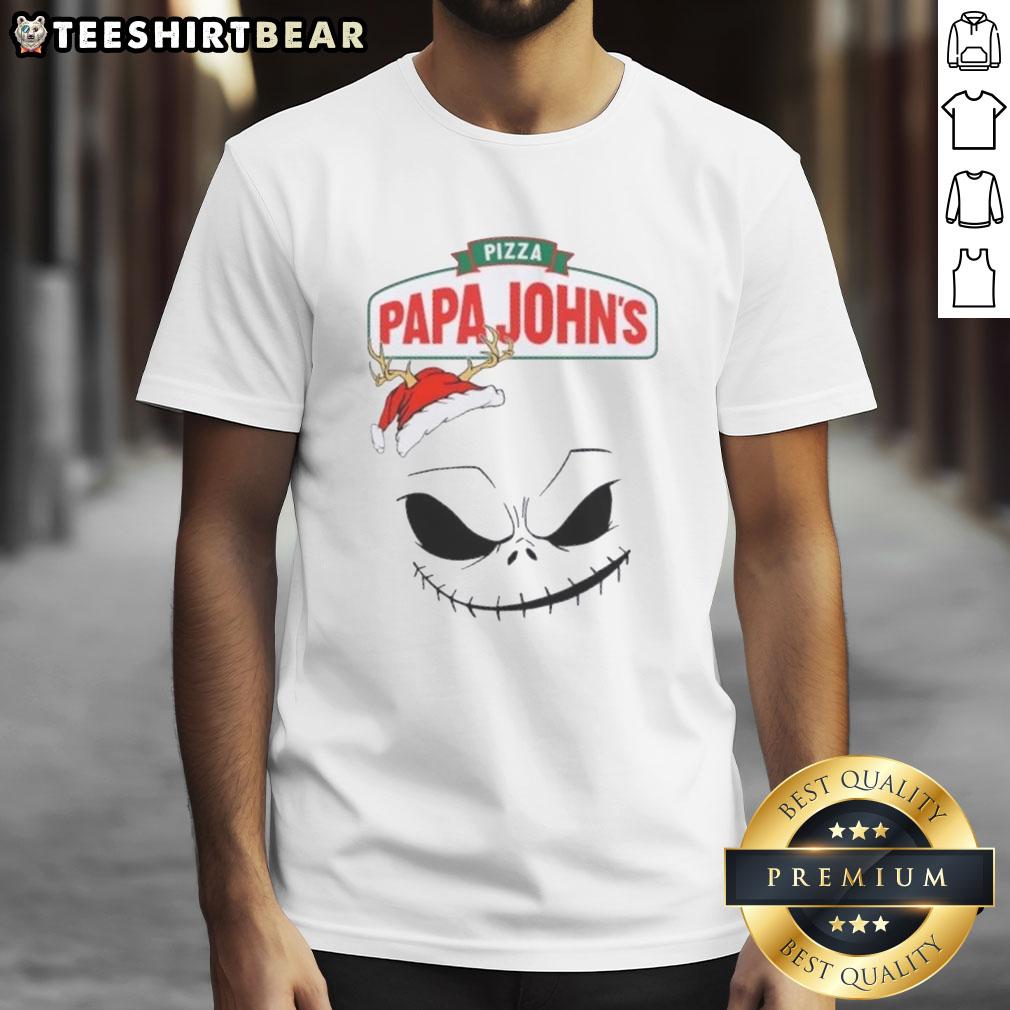 Original Jack Skellington X Pizza Papa John'S Merry Christmas T Shirt Alt Text: Original Jack Skellington X Pizza Papa John's Merry Christmas T-Shirt featuring festive design and vibrant colors.