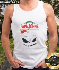 Original Jack Skellington X Pizza Papa John's Merry Christmas tank top featuring festive design and vibrant colors.