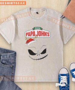 Original Jack Skellington X Pizza Papa John's Merry Christmas washed t-shirt featuring a festive design and vibrant colors.