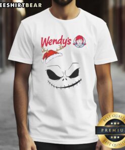 Original Jack Skellington X Wendy's Merry Christmas T-Shirt featuring festive design and iconic characters.
