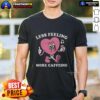 Original Less Feeling More Caffeine Heart T-Shirt design featuring a stylish heart graphic and bold text on a casual tee.