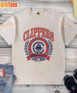 Vintage washed t-shirt featuring the original Los Angeles Clippers NBA logo in vibrant colors and classic design.