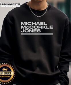Alt Text: Original Mac Jones San Francisco 49ers sweatshirt featuring Michael McCorkle Jones logo and stylish design.