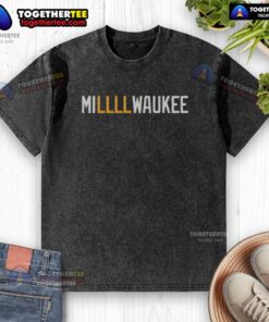 Alt Text: Original Milwaukee Brewers NFL logo washed t-shirt featuring a vintage design in blue and yellow colors.