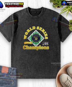 Original Milwaukee Brewers Baseball 2025 World Series Champions Trophy Logo on a washed t-shirt design.