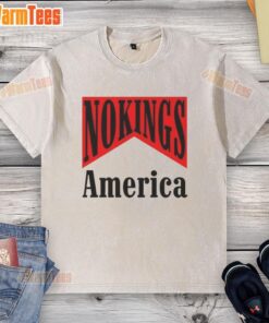 Alt Text: Original No Kings America Medicine Packaging Sarcastic Washed T-Shirt featuring bold graphics and a vintage style.