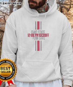 2025 Ohio State Buckeyes vs Penn State Nittany Lions kickoff hoodie showcasing team logos and game day spirit.