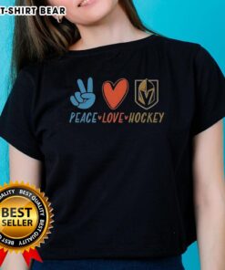 Original Peace Love Hockey Lover Ladies Tee featuring a stylish design for passionate female hockey fans.