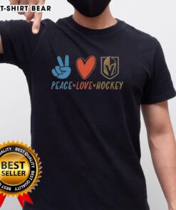 Alt Text: Original Peace Love Hockey Lover T-Shirt featuring a vibrant graphic design celebrating hockey and peace.