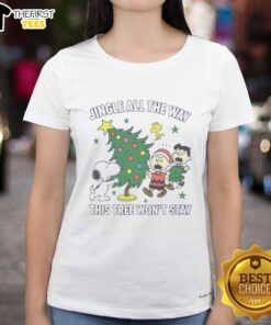 Original Peanuts Snoopy and Friends Jingle All The Way Christmas ladies tee featuring festive holiday graphics.