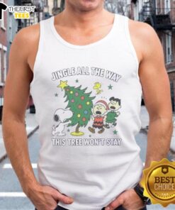 Alt Text: Original Peanuts Snoopy and Friends Jingle All The Way tank top featuring festive Christmas design.