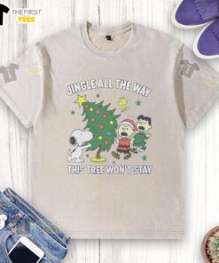 Original Peanuts Snoopy and Friends Jingle All The Way Christmas T-Shirt featuring festive designs and vibrant colors.