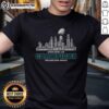 Alt Text: Original Philadelphia Eagles 2025 Super Bowl LIX skyline t-shirt featuring city name and champions design.