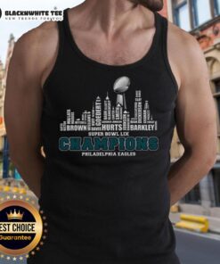 Original Philadelphia Eagles Champions 2025 Super Bowl LIX skyline tank top featuring city name design.