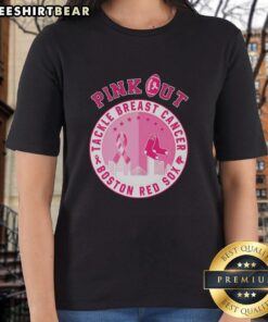 Original Pink Out Tackle Breast Cancer Boston Red Sox Ladies Tee featuring vibrant pink color and team logo.