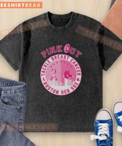 Original Pink Out Tackle Breast Cancer Boston Red Sox washed t-shirt featuring a bold team logo and vibrant pink color.