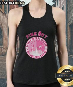Original Pink Out Tackle Breast Cancer tank top featuring Philadelphia Eagles skyline design, perfect for game day.