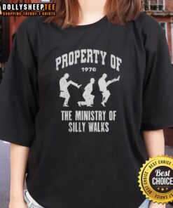 Alt Text: Original Property of the Ministry of Silly Walks Ladies Tee featuring a fun design and vibrant colors for fans.