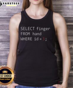 Alt Text: Original select finger from hand ID 3 code snippet on a stylish tank top design for tech enthusiasts.